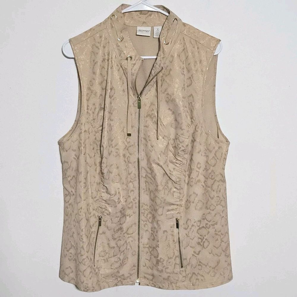 Chico's Zenergy Neema Embossed Leopard Vest Sz 3 US XL Full Zip Sleeveless